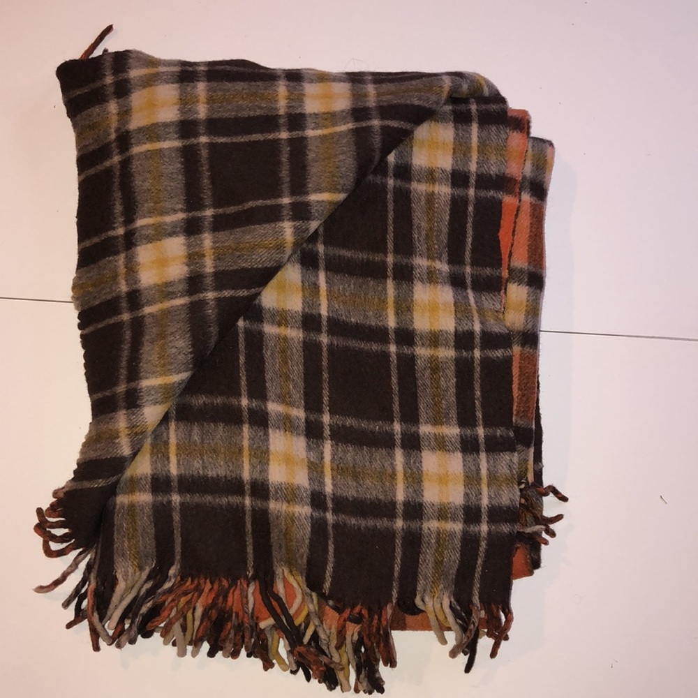 Lg vintage tartan Scottish wool blanket Colaklar Scotch brown orange